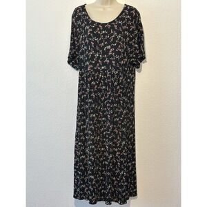 Vintage Clio Floral Maxi Dress Black Ditzy Floral Womens 1X Cottagecore Modest